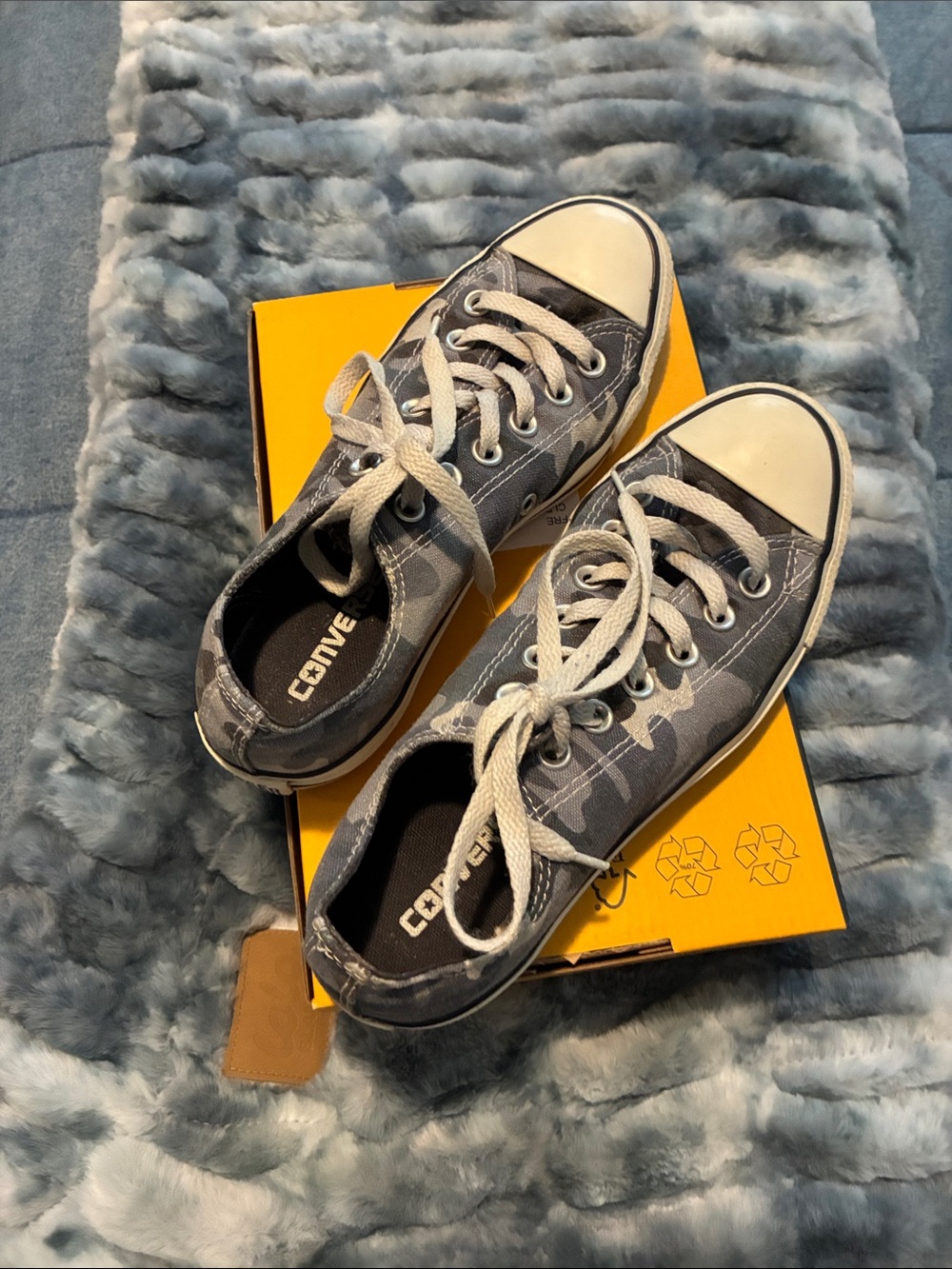 Converse Women Blue and Gray Camo Low Top Sneakers